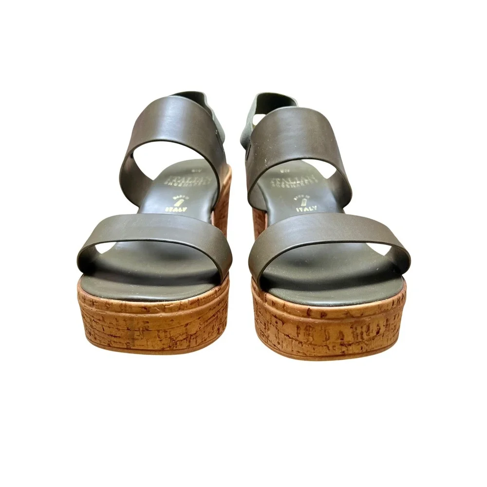 Italian Shoemakers Womens‎ 8 Olive Green Cork Wedge Platform Slingback Sandals